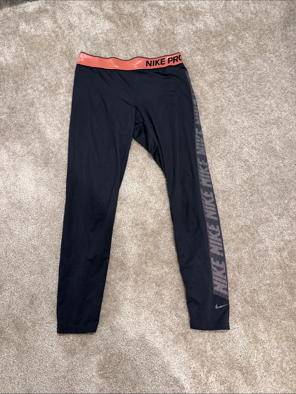 Women’s Black Nike pro Leggings with Coral Waistband